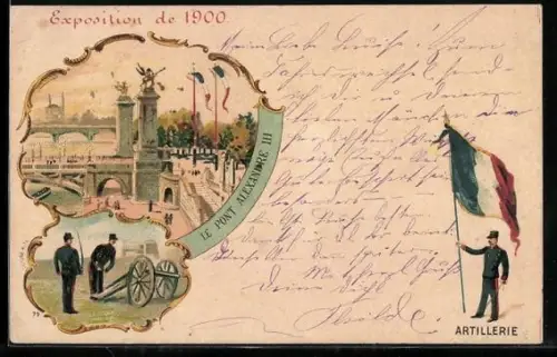 Künstler-AK Paris, Exposition universelle de 1900, Le Pont Alexandre III, Artillerie