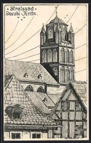 Künstler-AK Stralsund, Jakobi-Kirche