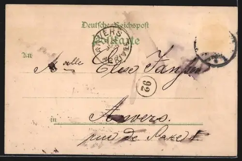 Lithographie Aachen, Kaiserplatz, Rathaus