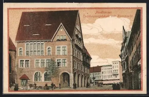 AK Nordhausen, Sparkassengebäude mit Kornmarkt