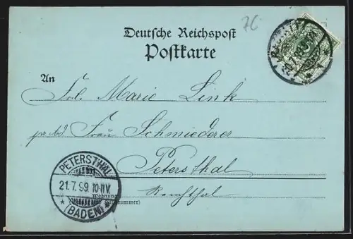 Mondschein-AK Rastatt, Hauptstrasse mit Kirche