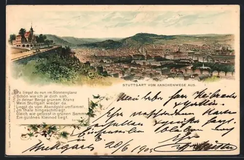 Lithographie Stuttgart, Restaurant Uhlandshöhe v. J. Müller