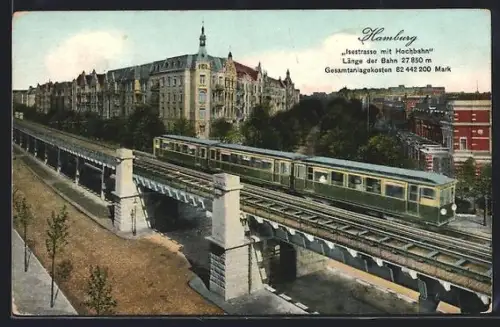 AK Hamburg-Harvestehude, Isestrasse mit Hochbahn