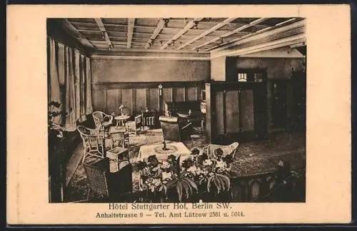 AK Berlin-Kreuzberg, Hotel Stuttgarter Hof, Anhaltstrasse 9, Innenansicht