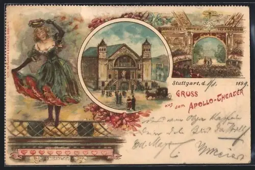 Lithographie Stuttgart, Apollo-Theater, Innenansicht, Künstlerdarstellung