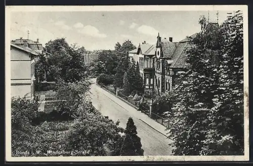 AK Bünde i. W., Hindenburg-Strasse mit Villen aus der Vogelschau