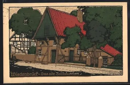 Steindruck-AK Wiedenbrück, Das alte Zollhäuschen