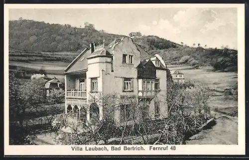 AK Bad Bertrich, Hotel Villa Laubach mit Landschaft aus der Vogelschau