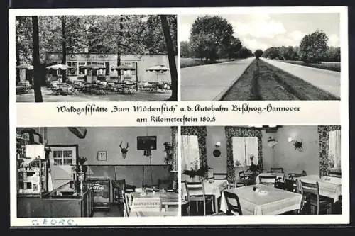 AK Wendeburg, Waldgasthaus Zum Mückenstich a. d. Autobahn Braunschweig-Hannovoer, Innenansichten