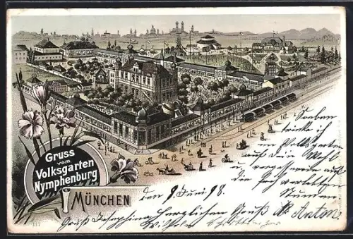 Lithographie München-Nymphenburg, Ortsansicht