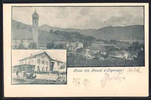 AK Gmund a/Tegernsee, Panorama und Gasthaus