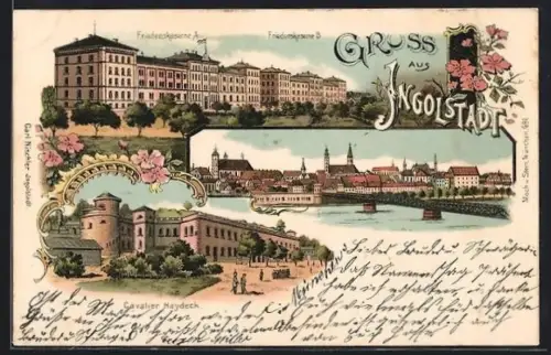 Lithographie Ingolstadt, Friedenskaserne A und B, Cavalier Haydeck