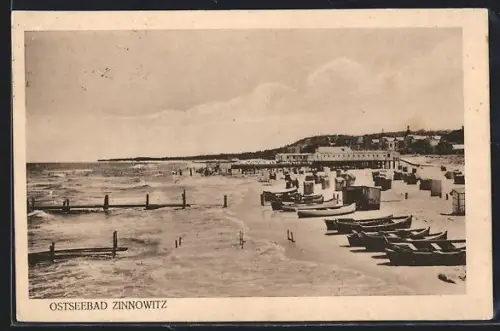 AK Zinnowitz, Strand, Boote, Strandkörbe