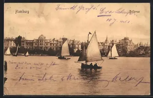 AK Hamburg-Winterhude, Bellevue, Segelboote auf der Alster