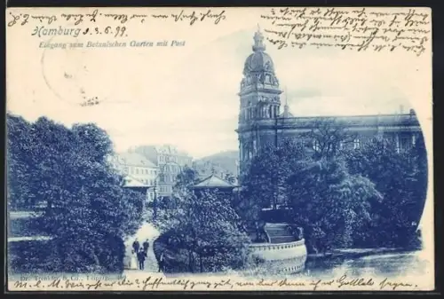 AK Hamburg-St.Pauli, Eingang zum Botanischen Garten mit Post