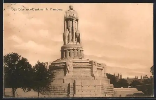 AK Hamburg-St.Pauli, Bismarck-Denkmal