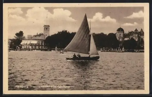 AK Hamburg, Uhlenhorster Fährhaus, Segelboot auf der Alster