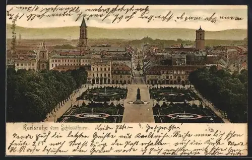 AK Karlsruhe, Schlossgarten, Blick vom Schlossturm