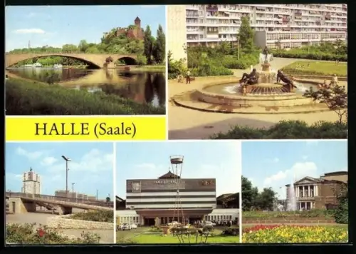 AK Halle /Saale, Bahnhof, Theater des Friedens