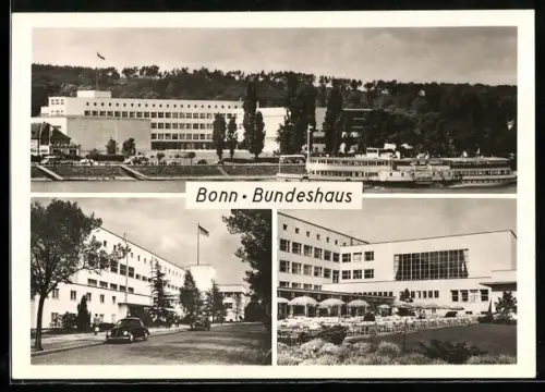 AK Bonn, Bundeshaus, mit Rheindampfer u. Gaststätte