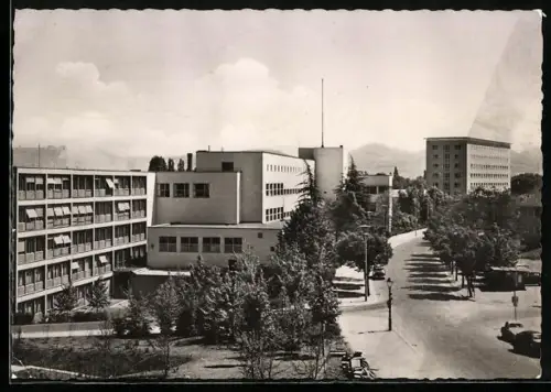 AK Bonn, Bundeshaus mit Strasse aus der Vogelschau