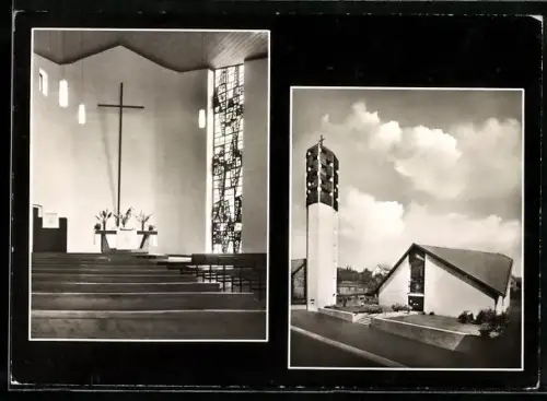 Foto-AK Cölbe /Marburg, Ev. Kirche, Aussen- u. Innenansicht