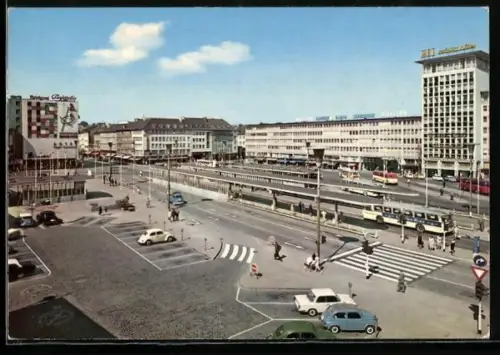 AK Mönchengladbach, Bahnhofsvorplatz aus der Vogelschau
