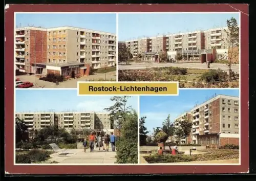 AK Rostock-Lichtenhagen, Wohnbauten mit Gaststätte Weidenkrug und Heimwerker-Geschäft