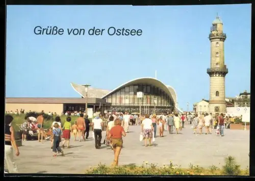 AK Rostock-Warnemünde, Gasthaus Teepott und Leuchtturm
