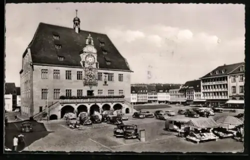 AK Heilbronn a. Neckar, Rathaus und Markt mit neuen Geschäftshäusern aus der Vogelschau