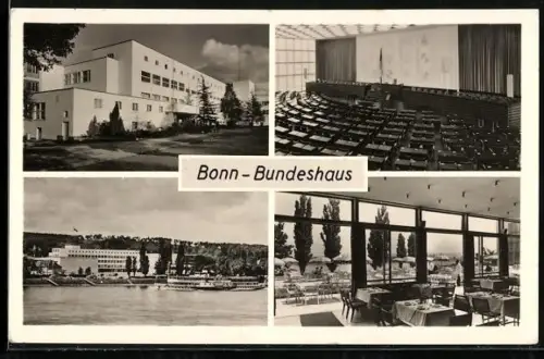 AK Bonn, Bundeshaus, mit Restaurant und Bundestag