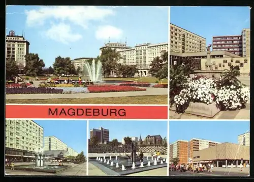 AK Magdeburg, Wilhelm-Pieck-Allee, Eulenspiegelbrunnen, Karl-Marx-Strasse