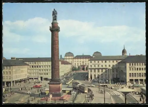 AK Darmstadt, Luisenplatz, Gebäudeensemble mit Hotel, Denkmal u. Strassenbahn