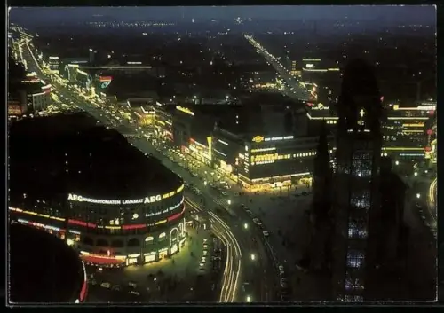 AK Berlin, City u. Kurfüstendamm vom Europa Center aus, Nachtaufnahme