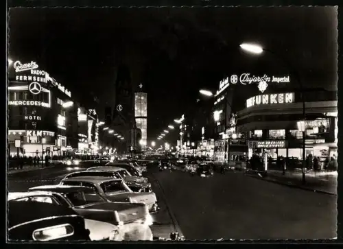AK Berlin, Kurfüstendamm mit Gedächtniskirche bei Nacht