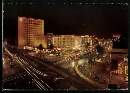 AK Berlin, Kurfüstendamm Ecke Joachimstaler Strasse aus der Vogelschau, Nachtaufnahme