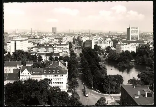 AK Düsseldorf, Graf Adolf Platz und Schwanenspiegel aus der Vogelschau, Hochhäuser