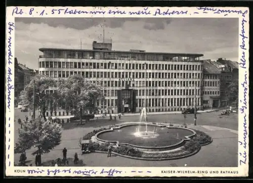AK Köln, Springbrunnen und Rathaus am Kaiser-Wilhelm-Ring