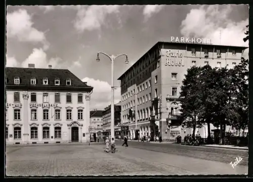 AK Fürth /Bay., Am Freiheitsplatz, Park-Hotel, Wechsel-Bank