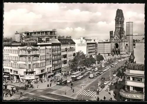 AK Berlin, Kurfürstendamm mit Hotel KLM und Gedächtniskirche