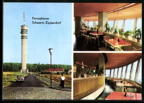 AK Schwerin-Zippendorf, moderne Architektur, Fernsehturm, Restaurant Aussichtsplattform