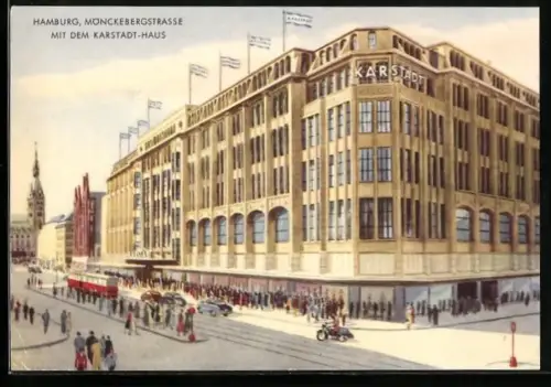 Künstler-AK Hamburg, Karstadt-Haus, Mönckebergstrasse 16