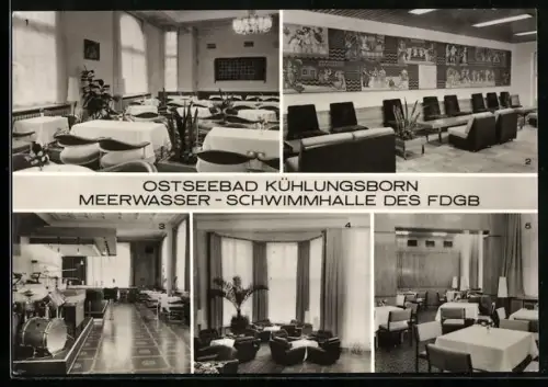 AK Kühlungsborn, Ostseebad, Meerwasser-Schwimmhalle des FDGB, Tagescafe, Baltic-Bar, Eingangshalle
