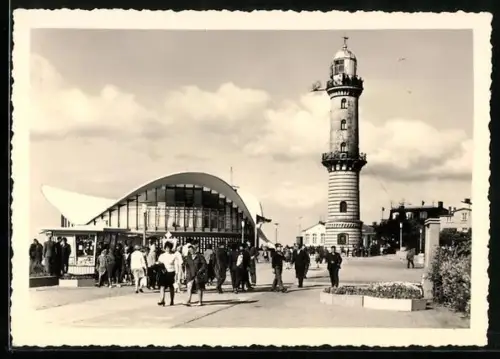 AK Warnemünde, Gasthaus Teepott und Leuchtturm