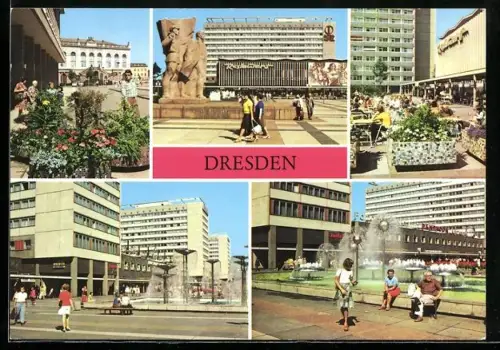 AK Dresden, Restaurant in der Prager Strasse, Lenindenkmal, Verkehrsmuseum