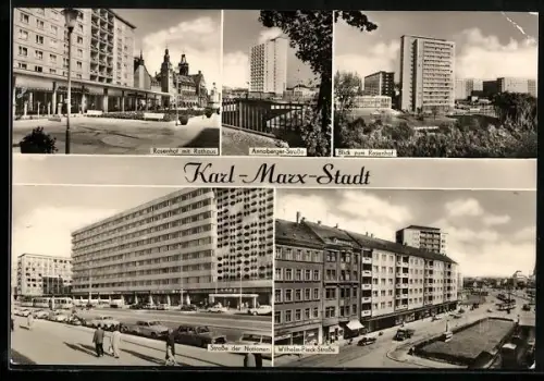 AK Karl-Marx-Stadt, Hotel Rosenhof mit Rathaus, Wilhelm-Pieck-Strasse, Annaberger Strasse