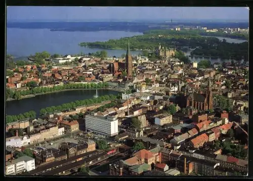 AK Alt-Schwerin, Teilansicht mit Paulskirche, Dom, Pfaffenteich und Schloss