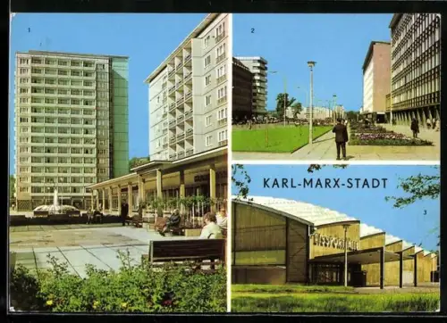 AK Karl-Marx-Stadt, Rosenhof, Brückenstrasse, Eissporthalle