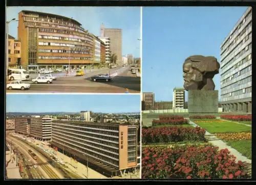 AK Karl-Marx-Stadt, Strasse der Nationen, Karl-Marx-Monument