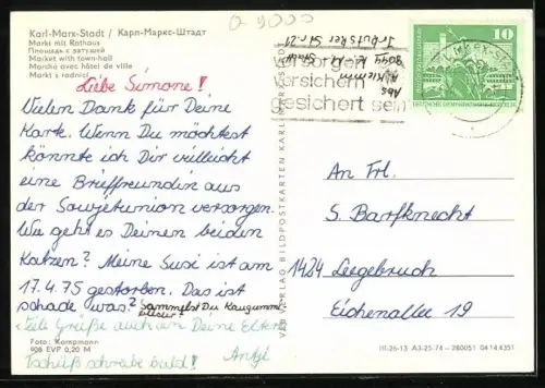 AK Karl-Marx-Stadt, Markt mit Rathaus